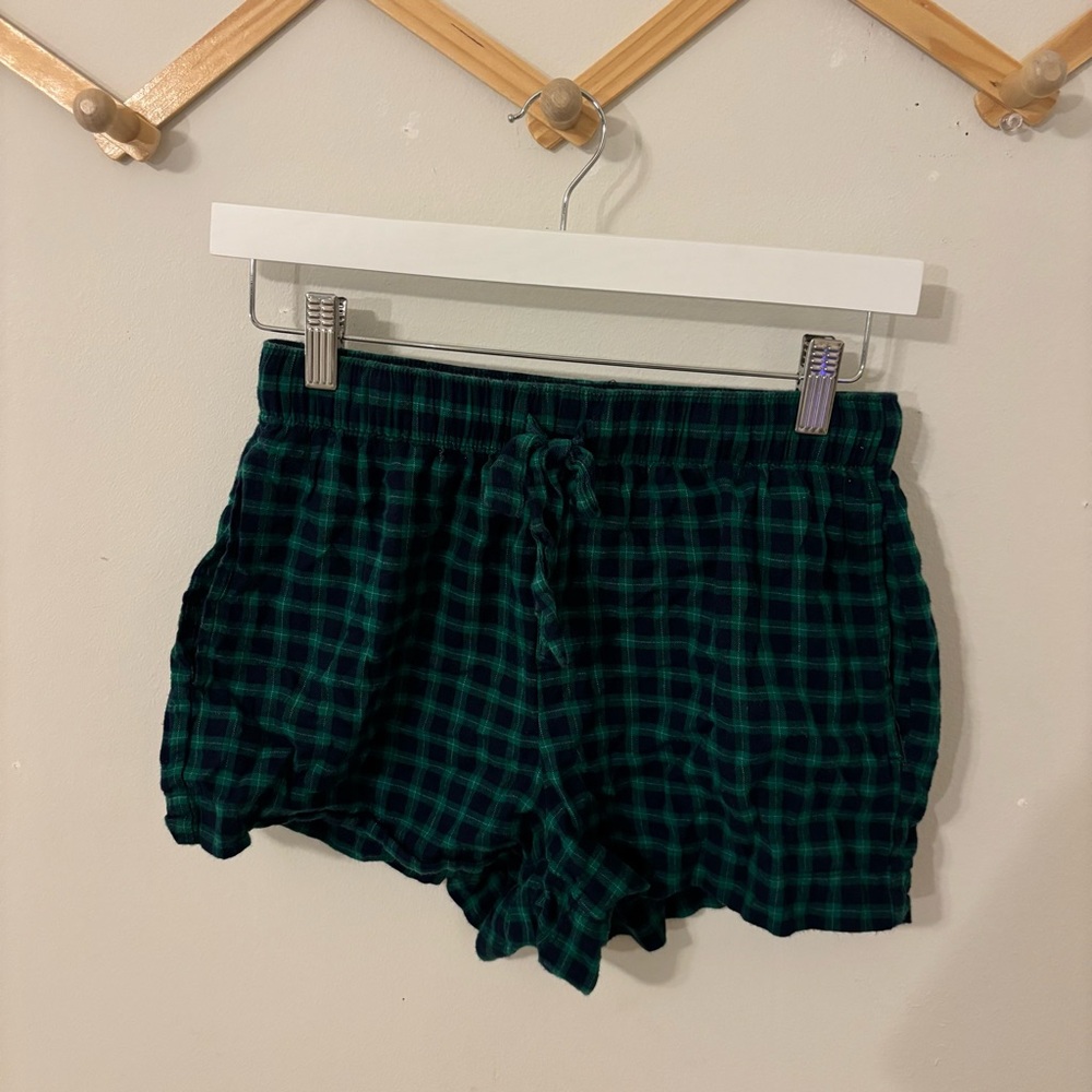 Green and Black Plaid Lounge Shorts